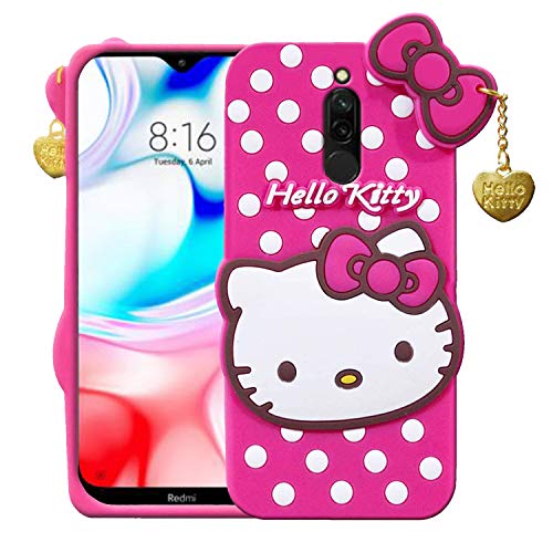 Image of Unirock Hello Kitty Back Case Cover for Redmi 8| 3D Cute Hello Kitty Case |Soft Silicone Rubber Back Cover with Pendant Kitty Cover for Redmi 8 (Pink)