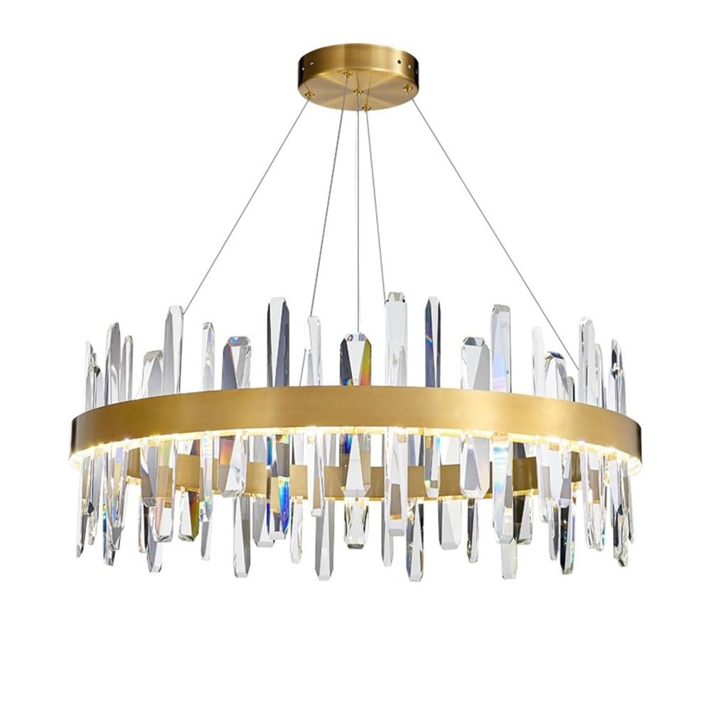 KXEcoLife Round Crystal Chandelier, Luxury en LED Pendant Light Modern Ceiling Lighting Fixture for Dining Room Kitchen Island Bedroom Corridor(80cm)