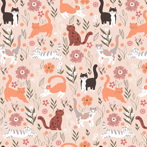 VEELIKE Pink Chasing Cat Peel & Stick Wallpaper 17.7"x118