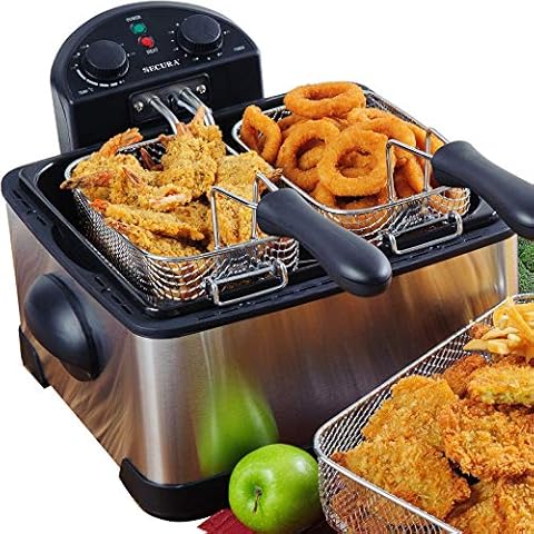 Secura 1700-Watt Stainless-Steel Triple Basket Electric Deep Fryer with Timer Free Extra Odor Filter, 4L/17-Cup,Silver Cover