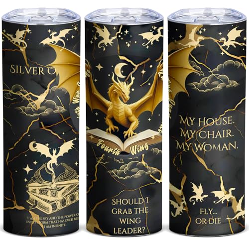 Fantasy Dragon 20oz Skinny Tumbler, Stainless Steel Insulated Travel Mug with Lid, Literature Coffee Cup, Bookish Gifts for Readers and Book Lovers