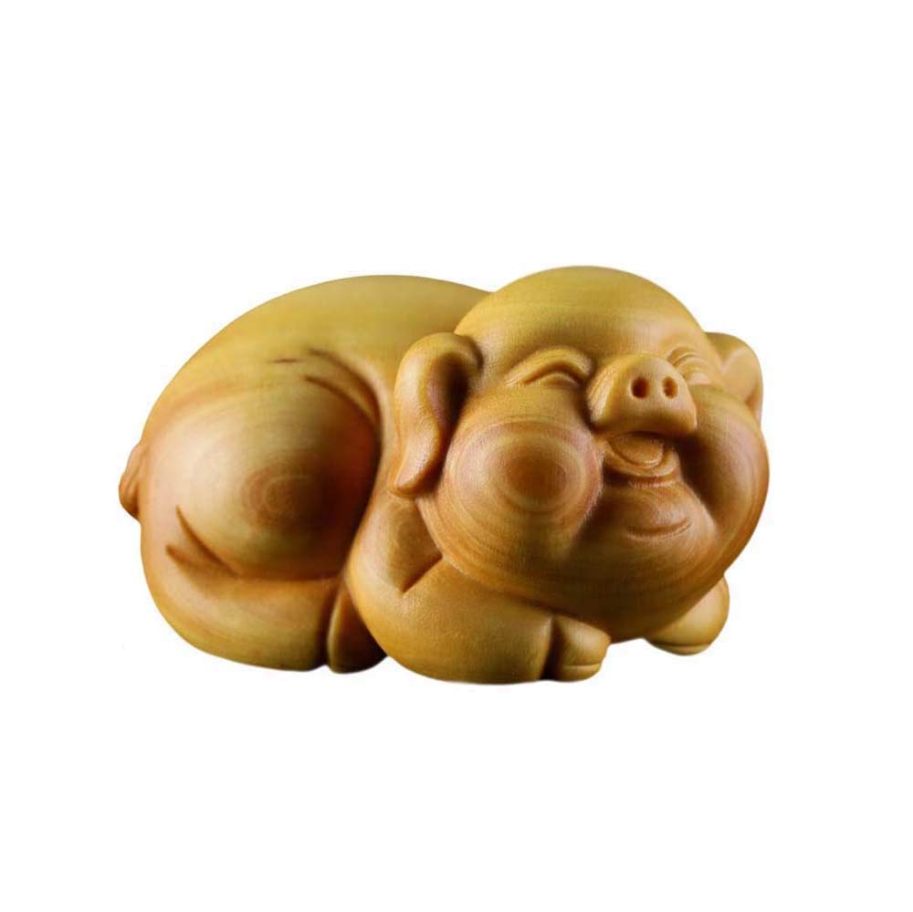 YNIYUJKL Feng Shui Ornaments Small Boxwood Zodiac Pig Statue,Wood Chinese Decor Figurine,Home And Office Sculpture,Sm?-A
