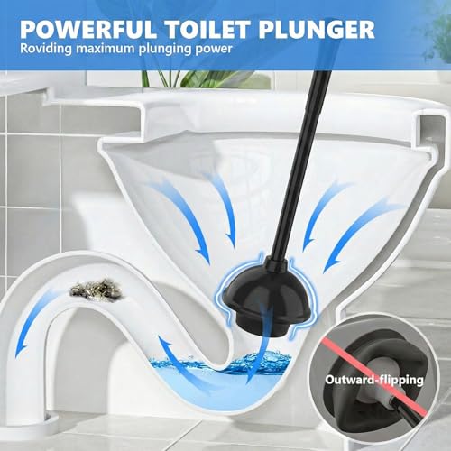 Image of Toilet Plunger with Holder, Plungers for Bathroom Heavy Duty for 5.3-inch Toilet Drain, Toilet Plunger and Holder Combo for Bathroom Cleaning (Style 1)