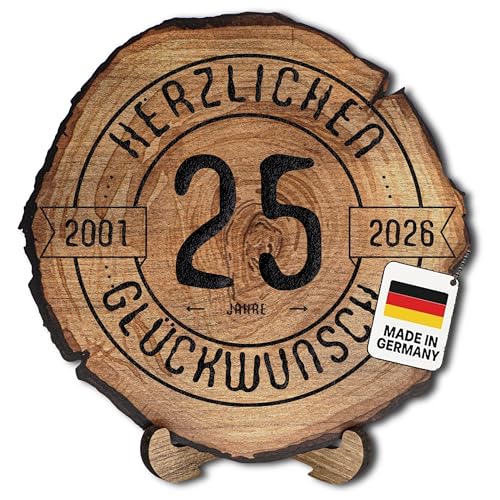 DARO Design – Baumscheibe mit Gravur für 25. Jubiläum – Firmenjubiläum Geschenk aus Holz – Dienstjubiläum Holz Geschenke mit Gravur – Dicke 6mm, Durchmesser 20cm