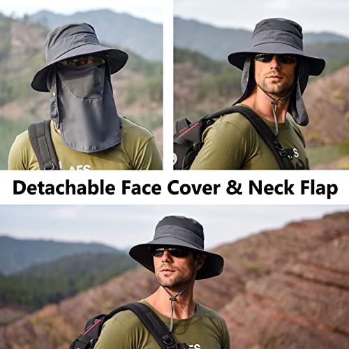 Upf 50+ Sun Fishing Hat For Men Women Wide Brim Hat With Detachable Face Cover & Neck Flap Dark Grey #TOP1