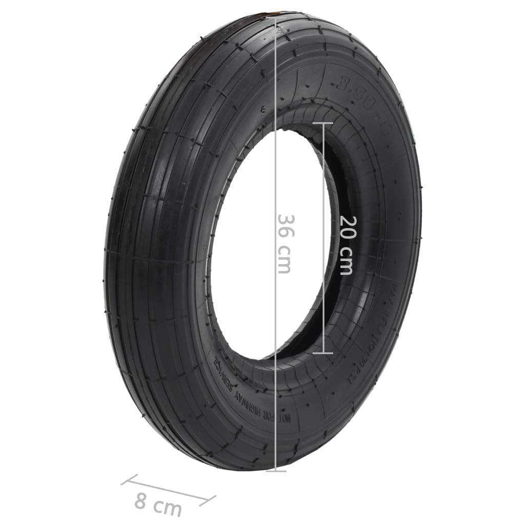 4-TLG Schubkarrenreifen und Schlauch Set 3.50-8 4PR Gummi Ersatzteil für Schubkarre und Transportwagen mit robustem Profil für Garten, BAU, Landwirtschaft und Outdoor Nutzung