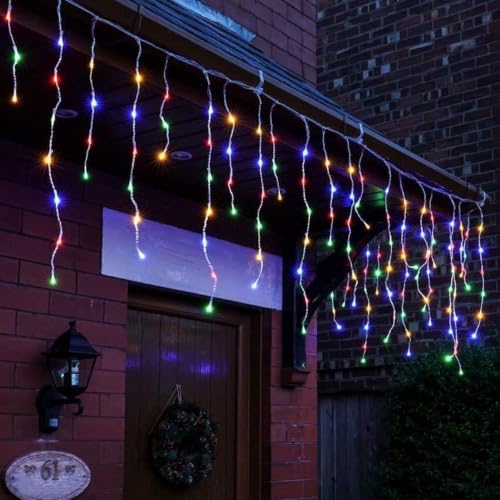 Image of ZALAR Icicle Diwali Lights Outdoor 11 ft 96 LED with 16 Drops String Lights with 8 Lighting Modes for Diwali, Christmas, Wedding, Birthday, Ganesh Puja, Balcony & Home Decoration (Multi-Color)
