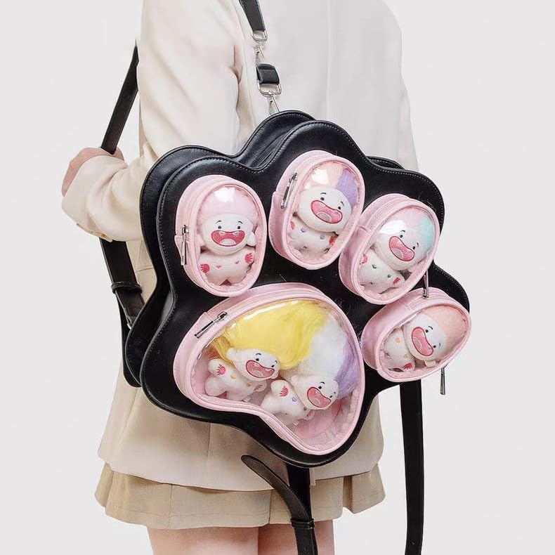 Cat Paw Anime Backpack - Kawaii Bag for Pin Display Grunge Comic-con Shoulder Bag Therian Daypack Itabag Y2k Backpack (Pink)3