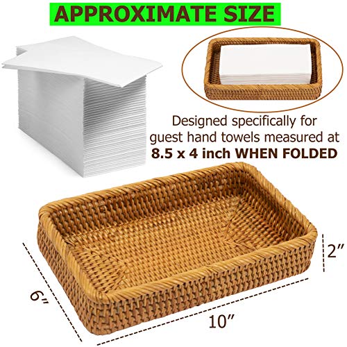 Guest Napkin Holder For Bathroom Disposable Paper Napkins Jewelry Makeup Bathroom Sink Vanity Counter Organization Decorative Wicker Trays Rectangle Paper Towel By Kolstraw (10X6X2 Inch, Honey Brown) #TOP1