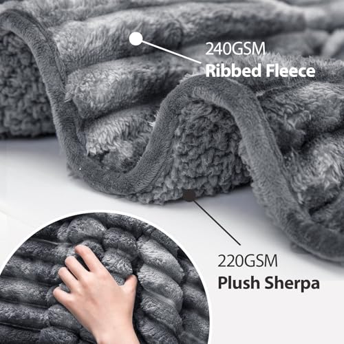 Image of Ultra-Soft Weighted Blanket for Adults(15 lbs, 60 inch x 80 inch Queen Size) 3D Striped Sherpa Fleece Reversible Heavy Blanket with Glass Beads, Perfect for 140-190 lbs, Machine Washable, Tie-dye Grey