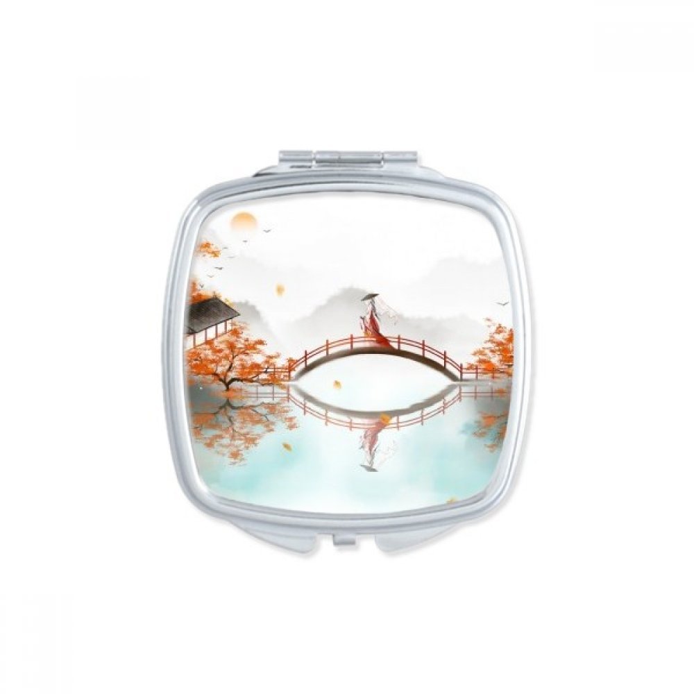 Miroir compact portable paysage chinois aquarelle mignon multicolore