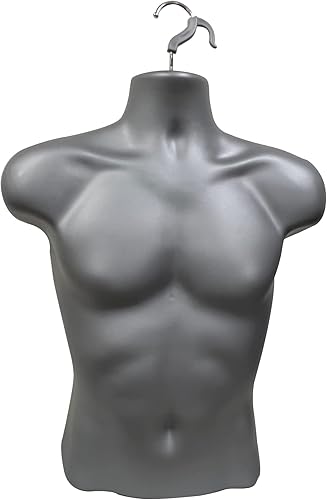 Miniatura 4 de DisplayTown Torso de maniquí masculino y femenino con soporte de metal, cuerpo hueco en la espalda, forma de vestido apilable para exhibición de