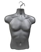 Vista 46 de DisplayTown - Maniquí masculino de torso con soporte de metal, cuerpo hueco, apilable, forma para exhibir camisetas, mostrador, ferias de Negro