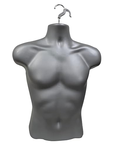 Miniatura 46 de DisplayTown - Maniquí masculino de torso con soporte de metal, cuerpo hueco, apilable, forma para exhibir camisetas, mostrador, ferias de Negro