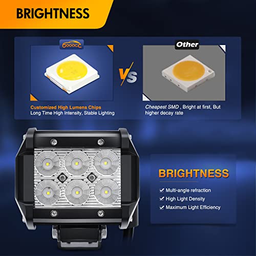 Gooacc 2Pcs 18W Led Pods Flood Light Bar Fog Light Driving Lighting With 12V 5Pin Rocker Switch Off Road Wiring Harness-2 Leads For Truck Golf Cart Suv Atv Utv Boat, 2 Years Warranty #TOP2