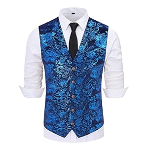 Heren Paisley Jacquard Pak met Vest, Vest met enkele knopenrij, Jurk Vest Slim Fit, Button Down, Prom Formeel Pak, Vest…