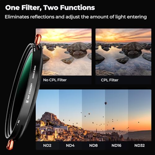 Image of K&F Concept 58mm Variable Fader ND2-ND32 ND Filter and CPL Circular Polarizing Filter 2 in 1 for Camera Lens No X Spot Weather Sealed