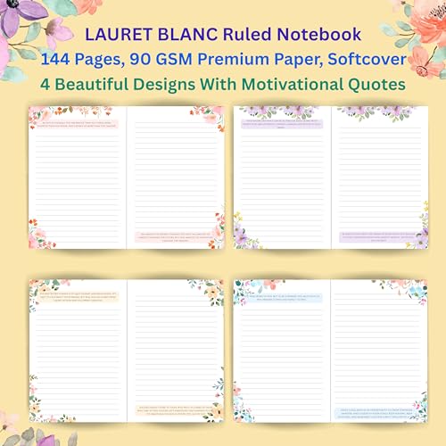 Image of LAURET BLANC Ruled Notebook - A5 Size, 144 Ruled Pages, 90 GSM, Paperback (Make It Happen.)
