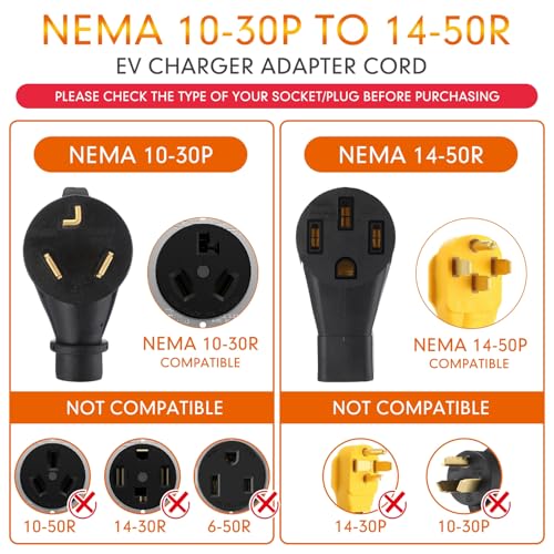 Tellegloww 10 ft NEMA 10-30P to 14-50R EV Charger Cord 3 Prong Old Dryer Outlet to Level 2 EV Charger Extension Cord with Handle (Only for 3 Prong L-Shaped Old Dryer NEMA 10-30R Outlet) ETL Listed by Tellegloww - Image 3