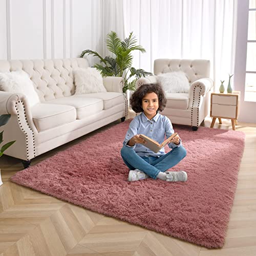 YJ.GWL Soft Shaggy Area Rugs for Bedroom Fluffy Living Room Rugs Nursery Girls Carpets Kids Home Decor Rugs 6 x 9 Blush