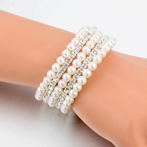 Hilufiet Boho Multilayer Crystals Pearl Stretch Bracelet 1920S Crystals Pearl Elastic Bangle For Women Girl Wedding Jewelry-S5 #TOP2