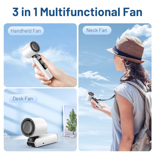 Image of Lerat Portable Handheld Turbo Fan, 5 High-Speed Wind, Battery Operated, Up to 12H Runtime, 3 IN 1 Hand Fan with LED Display & Flashlight, Personal Cooling Fan for Travel, Outdoor, Beach Essentials