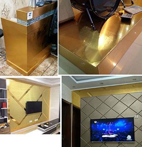 Metal Look Film Vinyl Self Adhesive Gold Texture Waterproof Anti Greasy Counter Top Peel Stick Metallic Gloss Shelf Liner For Kitchen Cabinet 15.6Inch By 79Inch #TOP5