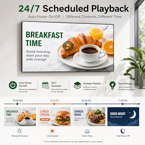 Image of 55inch 4K Digital Signage Display, 2500nits High Brightness, LCD Monitor Slim Fit Frameless Advertising Display, Wall Mount Digital Display, CMS Remote Publishing, 7 /24 Timer Switch, Built-in Speaker