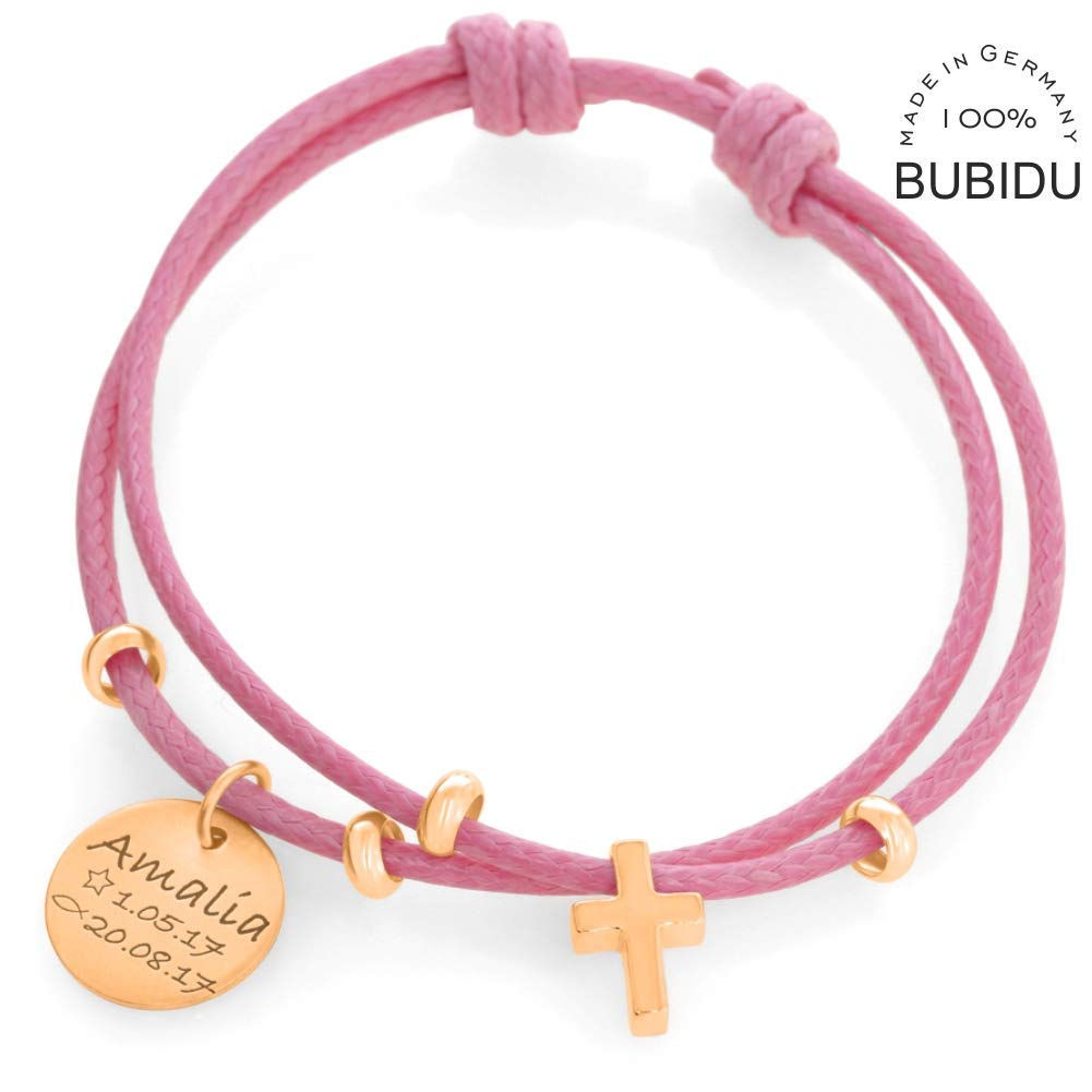 Taufarmband mit Gravur roségold Rosa Kreuz Armband Mädchen Kinderarmband zur Taufe Silberschmuck Baby Kinder Taufspruch Psalm Taufgeschenk Taufdatum | HANDMADE IN GERMANY