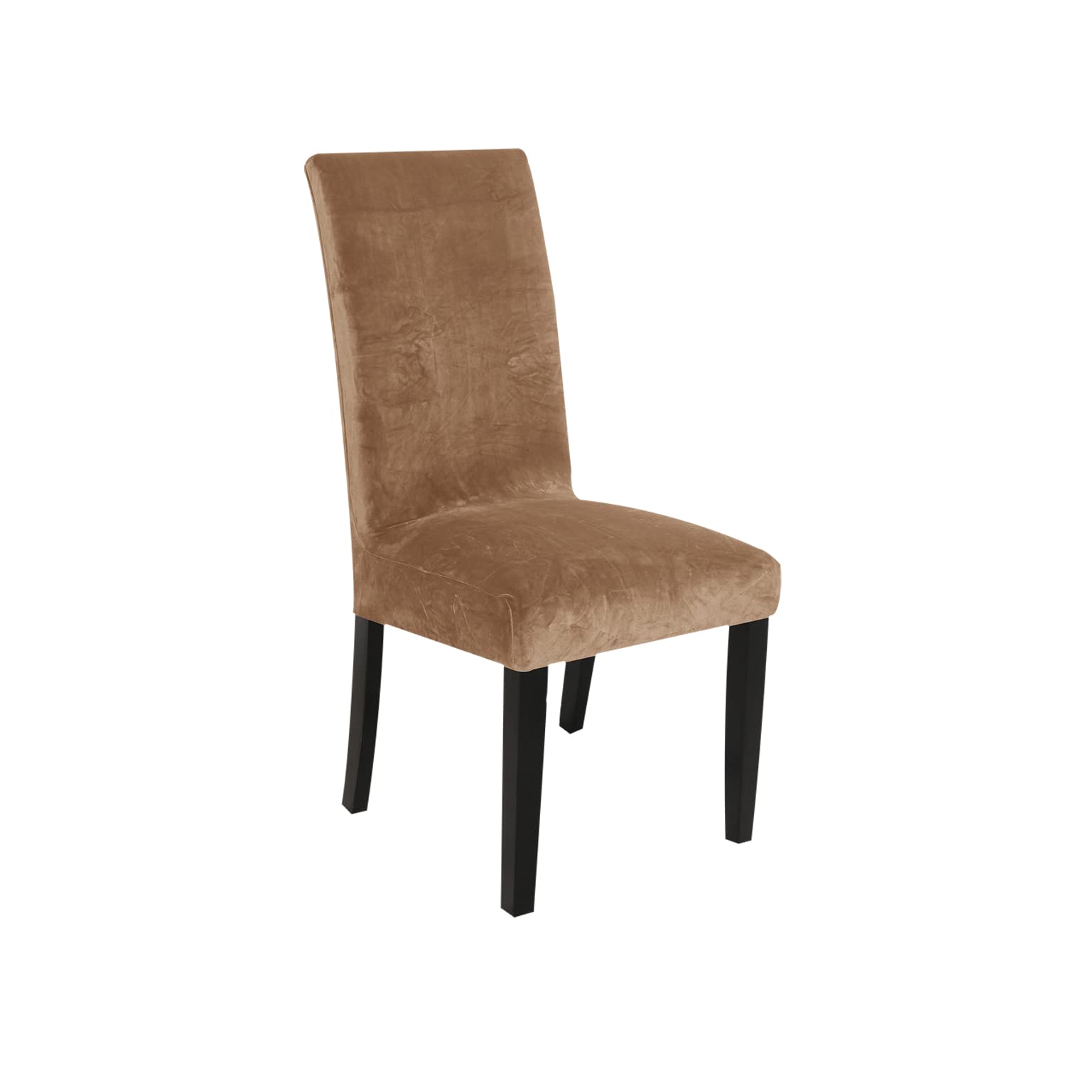 SANOCAY Light Brown Velvet Wingback Chair Cover Slipcover Strength Removable Washable Reusable Armless Protector Cover for Dining Room Banquet Home Decor (Light Brown, Set of 1)