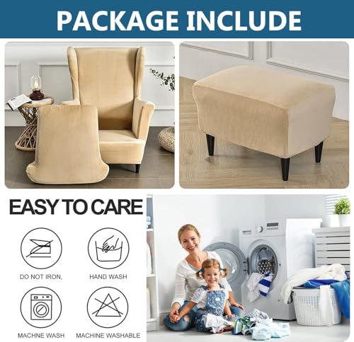 Funda para sofá elástica protector de sillón orejero y otomana rectangular 3 uds 7