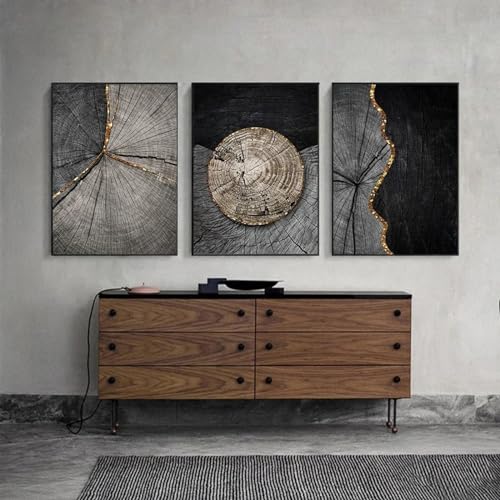 Tableau abstrait marbre noir doré habillage grand mur vide salon triptyque