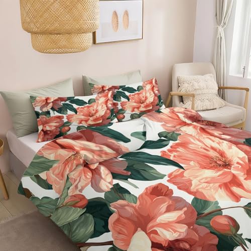 Housse de couette 200x200cm blanc à fleur imprimé rétro pour lit 2 personnes - 3