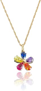 Corrente Feminina Ouro 18k Colar Singapura 45cm Com Flor Colorida Zircônias