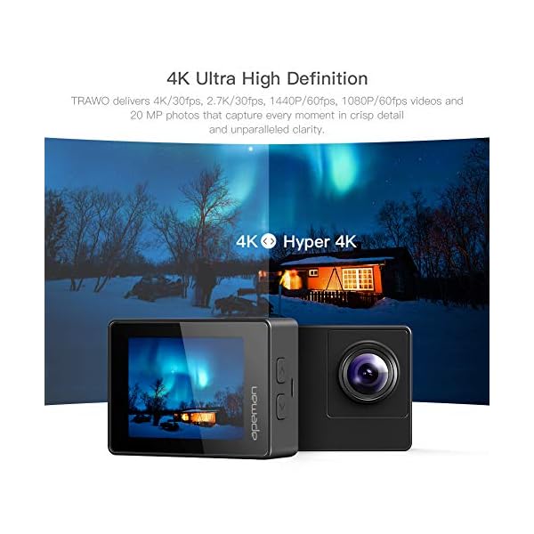 APEMAN Trawo Action Kamera 4K WiFi Ultra HD 20MP Unterwasser Wasserdicht 40M Camcorder mit 170 Grad Ultra-Weitwinkel Advanced Sensor EIS Stabilisierung Dual 1350 mAh Akkus – Bild 3