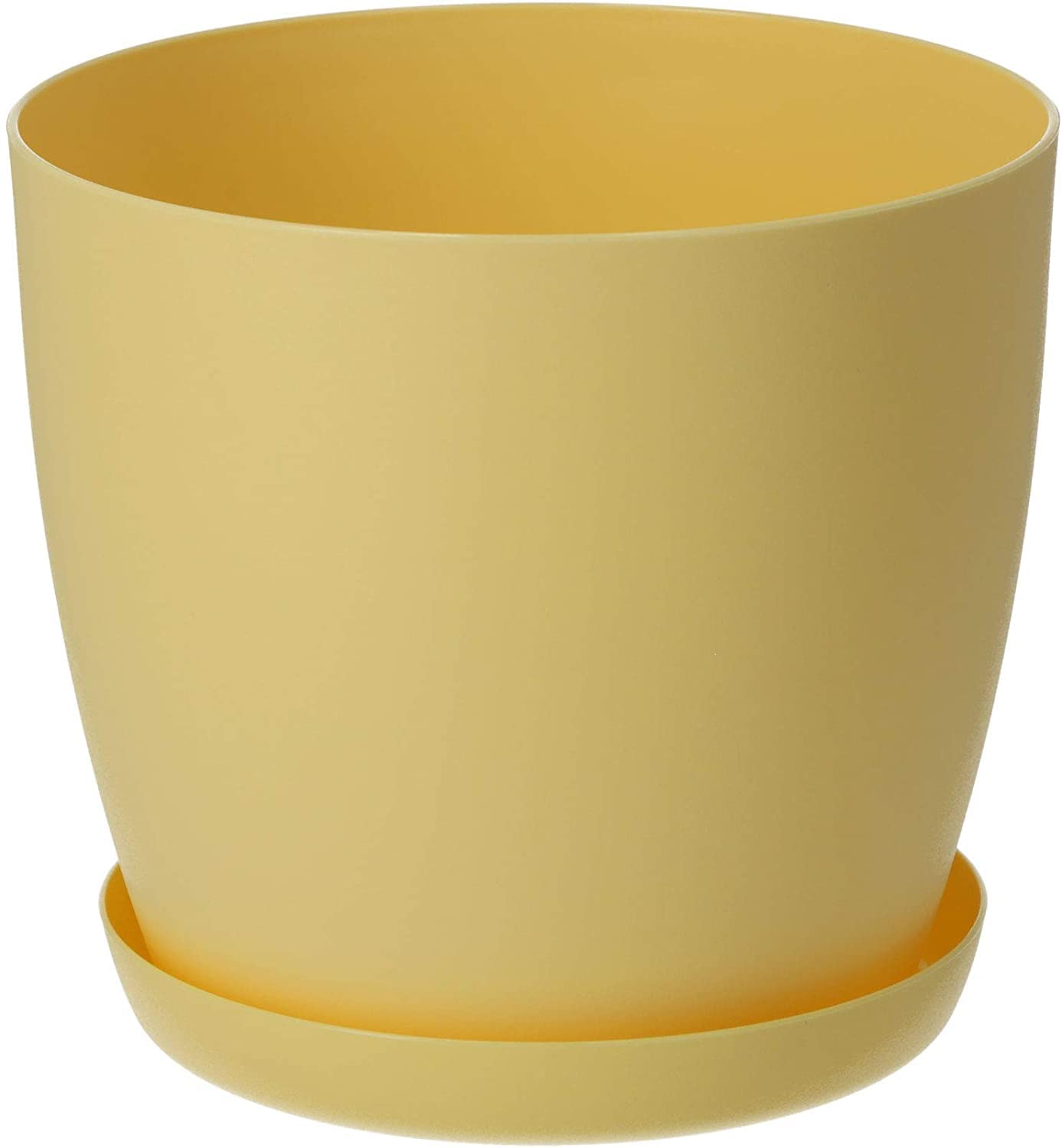 B2C Flower Pots 6 Colours 8 sizes Matt Plastic Plant Pots Planter + Saucer Tray Deco (Yellow Matt, 30 cm)