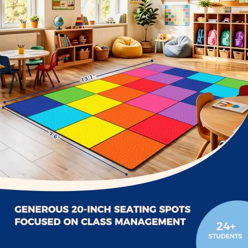 Image of Booooom Jackson Rainbow Classroom Rug 13'x 7'5'', Large, Colorful, Seating Area Rug for School, Preschool, Elementary, Interactive Activities, Decorative Classroom Carpet