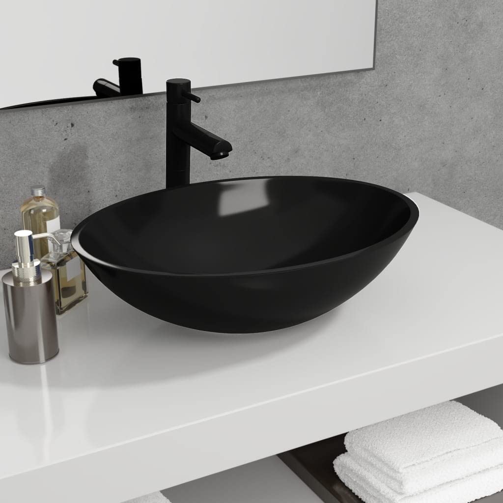 INLIFE Lavabo de cristal 50 x 37 x 14 cm, negro, 6,76 kg, 345249