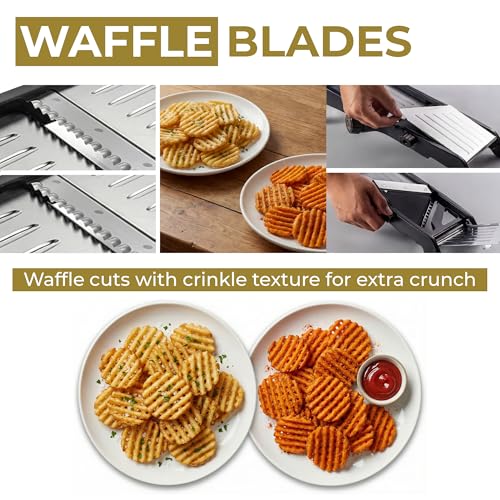Image of Gramercy Adjustable Mandoline Slicer for Kitchen, Potato Cutter, Vegetable Chopper, Mandolin, Cucumber Slicer- INCLUDING one Pair Cut-Resistant Gloves and Waffle Fry Cutter