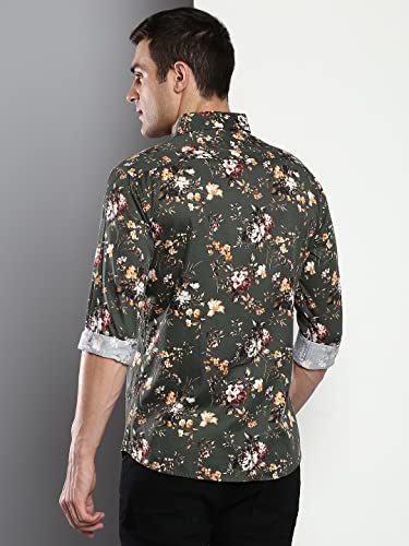 Image of Dennis Lingo Men's Printed Slim Fit Satin Casual Shirt with Spread Collar & Full Sleeves