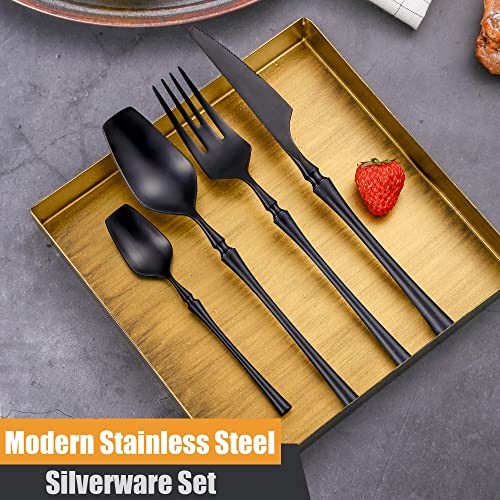 Lemeya 18/10 Stainless Steel Matte Black Silverware Set,24 Piece Luxury Flatware Cutlery Set Service For 6, Include Knife Fork Spoon And Tea Spoon,Dishwasher Safe #TOP2