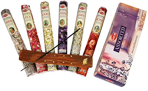 Hem Handcrafted Incense Sticks Gift Set - Rose, Jasmine, Mogra, Tuberose, Lily And Lavender Variety Insence Stick- Set Of 6 Insenses (120 Sticks) (Hem Hexa Lily Floral 1) #TOP3