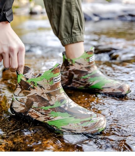 Camo Ankle Deck Boots for Men Waterproof Boat Fishing Short Rubber Booties Lightweight Breathable Wide Non-slip Sole Comfort Wear Mud Walking Rain Water Shoes Hiking Camping Beach Gardening Sailing3