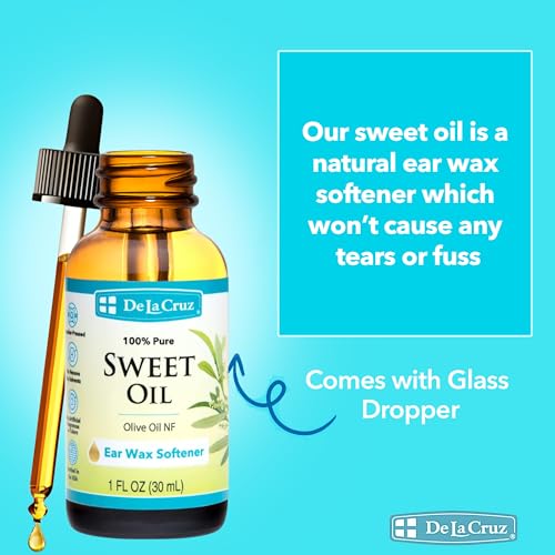 de la cruz ear wax remover and earwax softener 100 pure sweet oil for ears gentle and natural ear oil - 1 fl oz