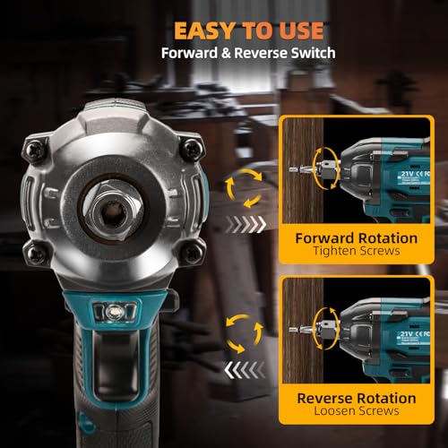 300N.m Cordless Impact Wrench, 21V Torque Power Impact Driver, 1/2" Brushless Impact Gun with 2*2.0Ah Batteries with 19 Accessories, Electric Impact Motor Variable Speeds for home installation (Blue) - Image 4