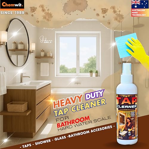 Image of Chemwit Tap Cleaner and Limescale Remover - Strong Cleaning Spray for Bathroom Hard Water - Heavy Duty Liquid to remove Scale, Stains & Rust - Australian Technology - Safe on Chrome & Smells Fresh.
