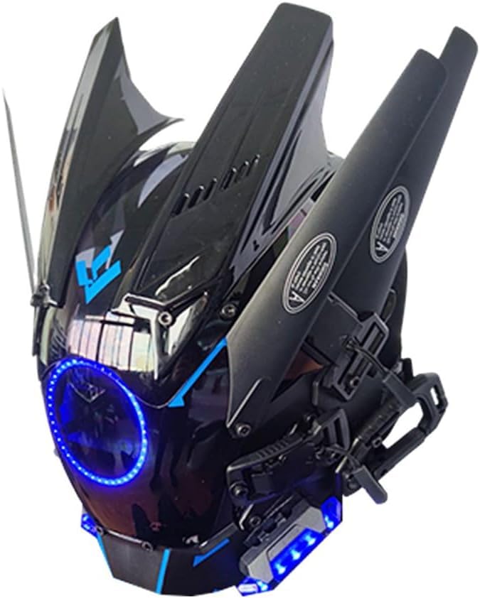 Masque cyberpunk LED techwear bleu pour cosplay Halloween