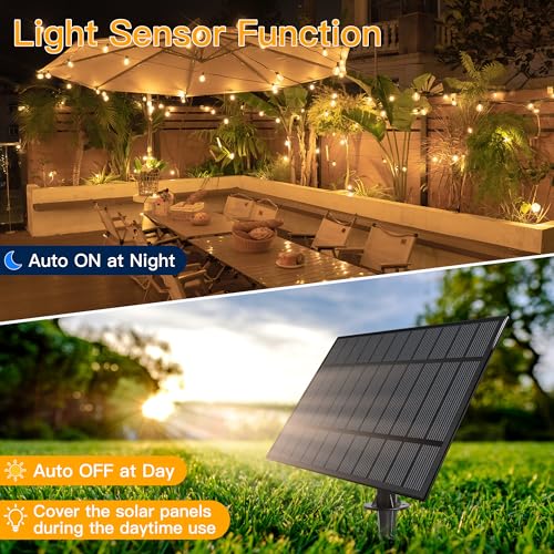Ollny Solar Lights Outdoor Garden 10m Waterproof Festoon Light with Remote, USB LED String with 3 Modes 16+1 G40 Shatterproof Bulbs, Lighting for Outside Pergola Gazebo Patio Yard Porch Party Decor - Image 3