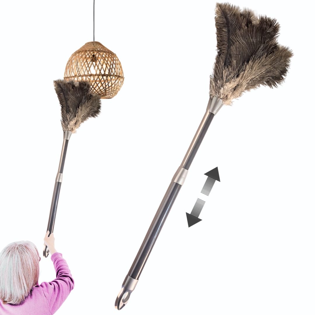 OfficeGear Extendable Ostrich Feather Duster 62–78cm | Genuine South African Feathers – Anti-Static, Flexible Cleaning for Lights, Ceiling Corners, Cupboards, Shelves & Hard-to-Reach Areas