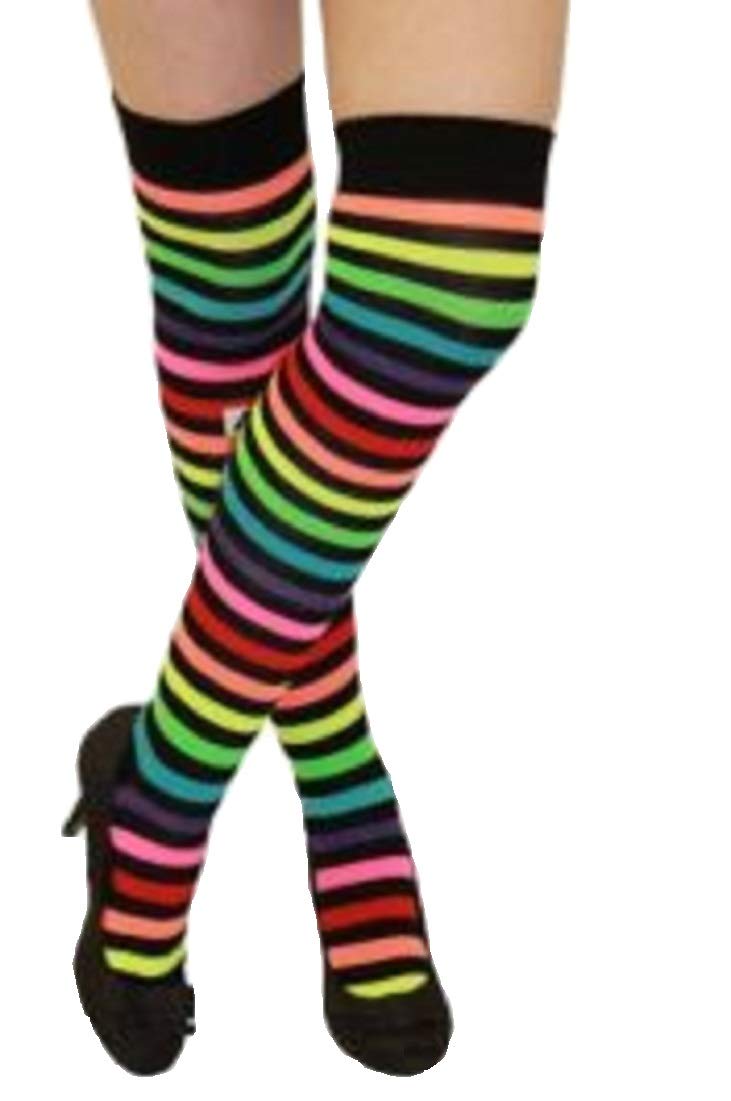 Crazy Chick Women's Multicolored New Over The Knee Long Horizontal Stripe Print Thigh High Striped Patterned Overknee Socks (Multicolored)